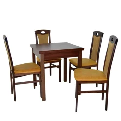 Wohnen Küchen-Essgruppen|Esszimmer Komplett*Esstisch Sitzgruppe in Nussbaum & Ocker - Carmian (fünfteilig)