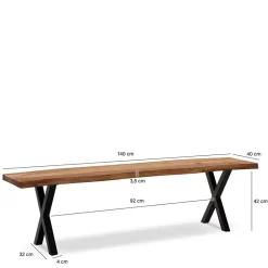 Wohnen Schwarze Möbel|Loft Möbel*Esstischbank mit X-Beinen - Rajavo