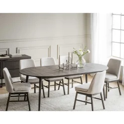 Wohnen Küchen-Essgruppen|Esszimmer Komplett*Esstischgruppe in Eiche Dunkel & Beige - Relencia (siebenteilig)