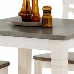 Wohnen Küchen-Essgruppen|Esszimmer Komplett*Esstischgruppe Yoan in Weiß Grau Landhaus (fünfteilig)