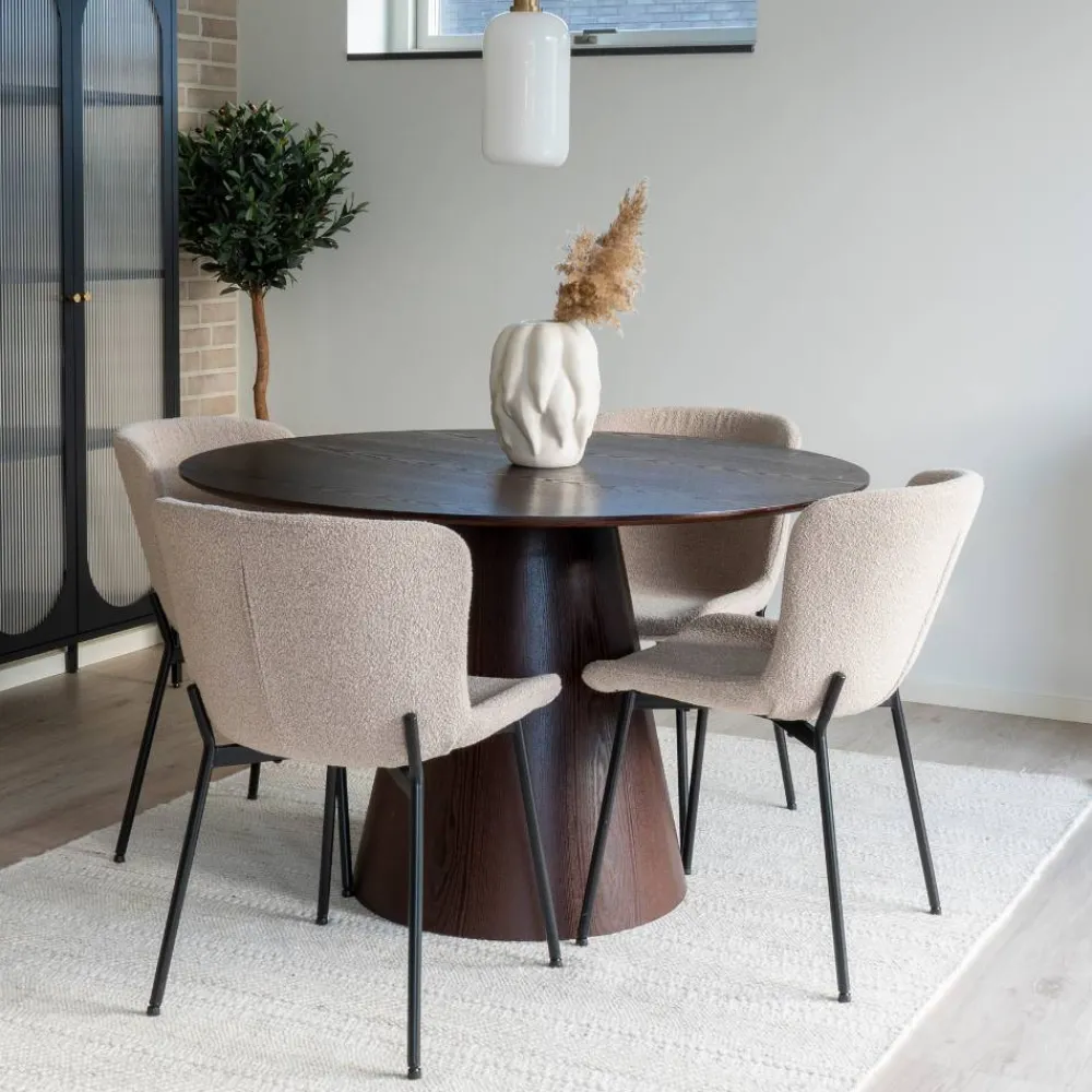 Wohnen Braune Möbel|Skandinavische Möbel*Esszimmer Möbelset mit rundem Tisch - Crystono (fünfteilig)