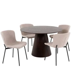 Wohnen Braune Möbel|Skandinavische Möbel*Esszimmer Möbelset mit rundem Tisch - Crystono (fünfteilig)