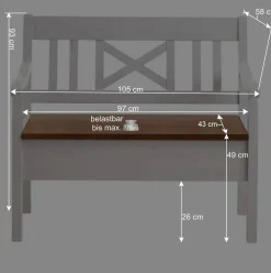 Wohnen Schuhschränke|Küchenbänke*Esszimmer Sitzbank Barlad in Weiß Kiefer massiv