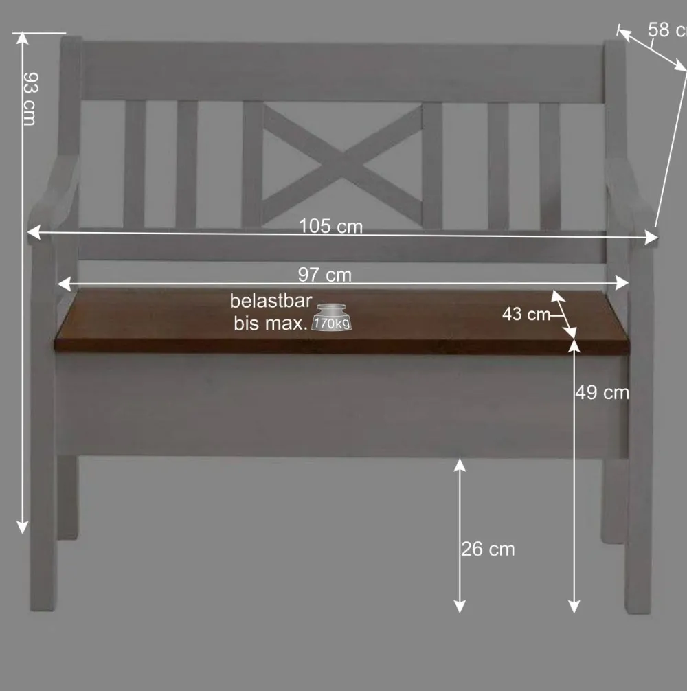 Wohnen Schuhschränke|Küchenbänke*Esszimmer Sitzbank Barlad in Weiß Kiefer massiv