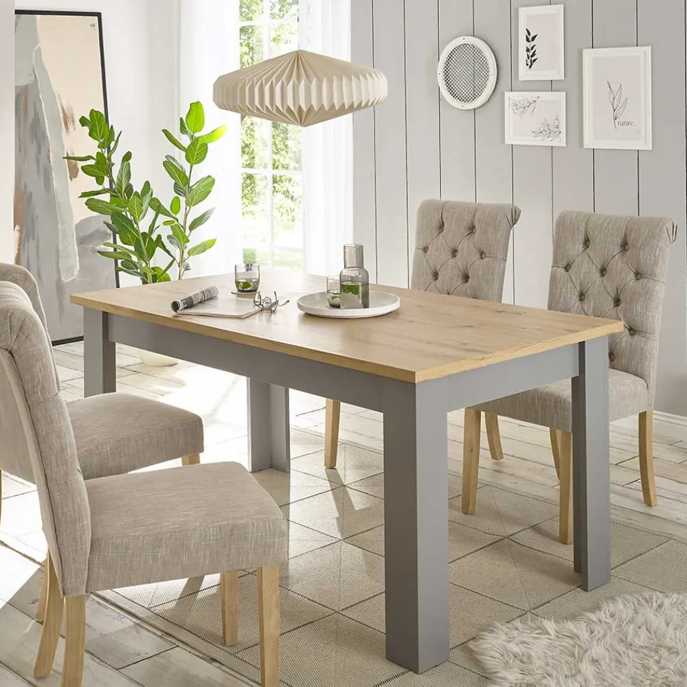 Wohnen Esszimmertische|Landhausmöbel*Esszimmer Tisch in Eiche NB & Lichtgrau - Buleta