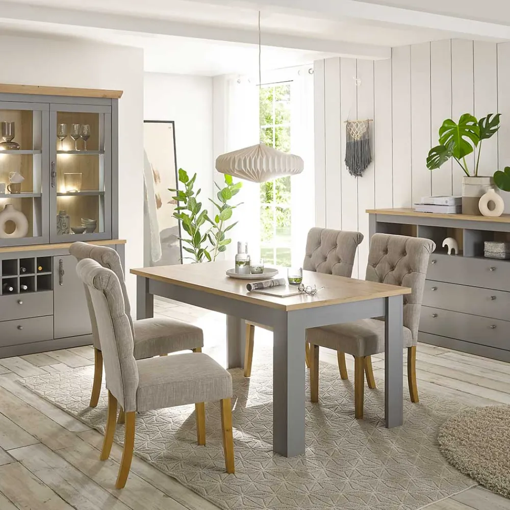 Wohnen Esszimmertische|Landhausmöbel*Esszimmer Tisch in Eiche NB & Lichtgrau - Buleta