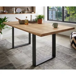 Wohnen Schwarze Möbel|Naturholzmöbel*Esszimmer Tisch mit Holzplatte aus Wildeiche - Rouven