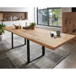 Wohnen Schwarze Möbel|Naturholzmöbel*Esszimmer Tisch mit Holzplatte aus Wildeiche - Rouven