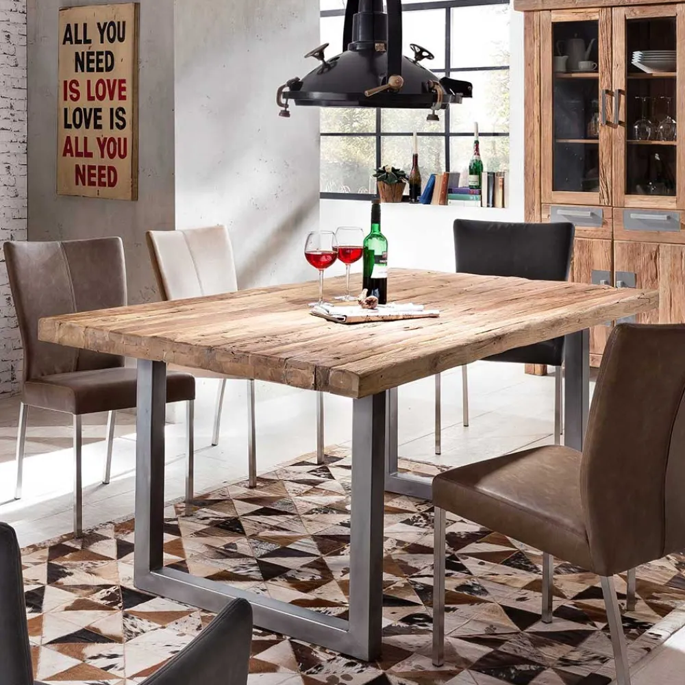 Wohnen Graue Möbel|Naturholzmöbel*Esszimmer Tisch mit Teak Altholz Platte - Malaya