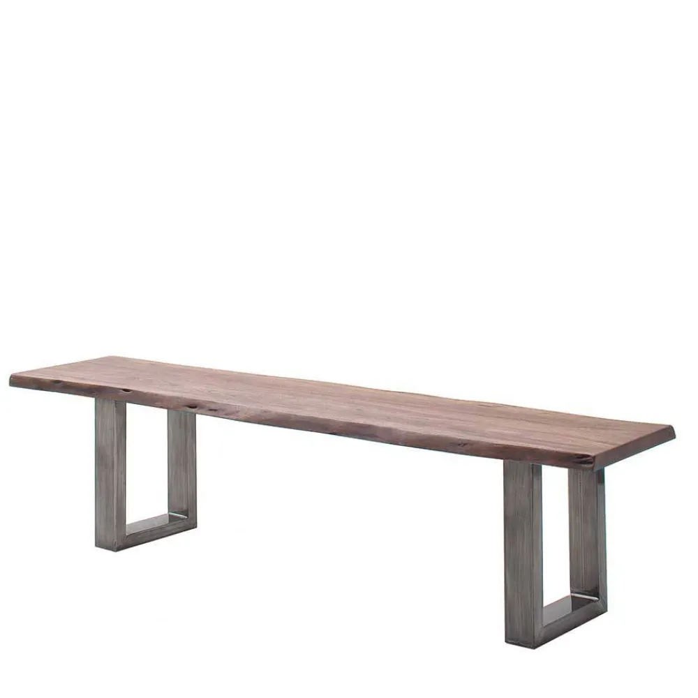 Wohnen Braune Möbel|Graue Möbel*Esszimmerbank in Walnuss Braun mit Altsilber - This