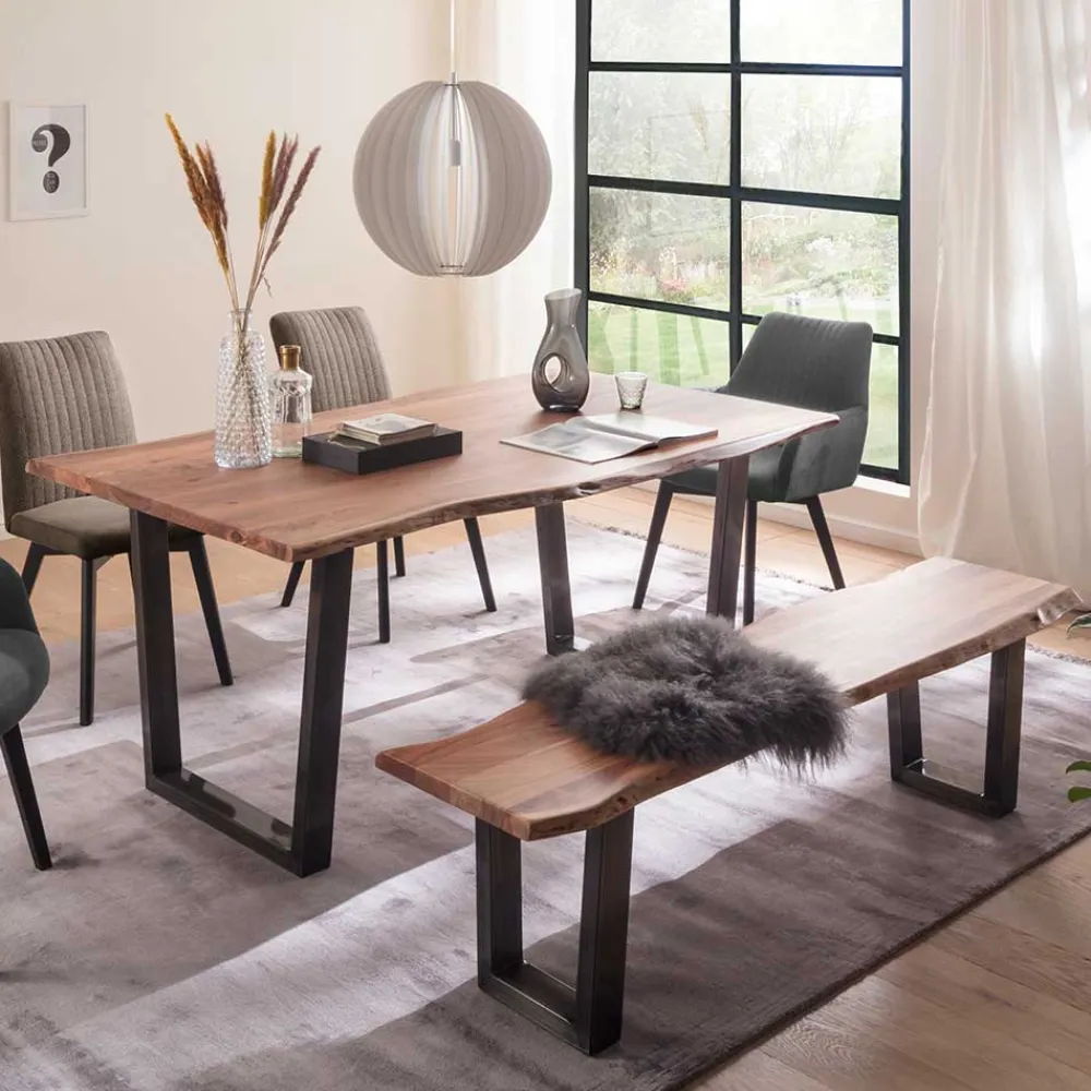 Wohnen Gartenbänke|Küchenbänke*Esszimmerbank mit Trapez-Bügelbeinen Anthrazit - Ramino