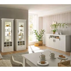 Wohnen Skandinavische Möbel|Wohnzimmer Komplett*Esszimmerschrank Set in weißer Holzoptik Pinie - Liancos (dreiteilig)