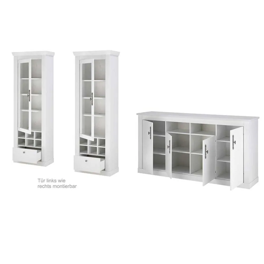 Wohnen Skandinavische Möbel|Wohnzimmer Komplett*Esszimmerschrank Set in weißer Holzoptik Pinie - Liancos (dreiteilig)