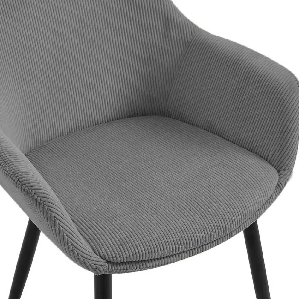 Wohnen Retro Möbel|Küchenstühle*Esszimmerstuhl aus Cord in Grau - Culau (2er Set)