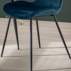 Wohnen Esszimmerstuhl in Blau Samtbezug - Borgio (4er Set)