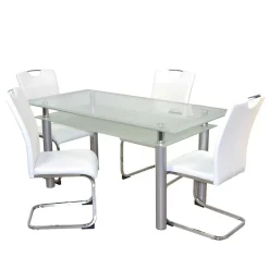 Wohnen Esszimmertisch mit Glasplatte & Stühle - Chepter (fünfteilig)