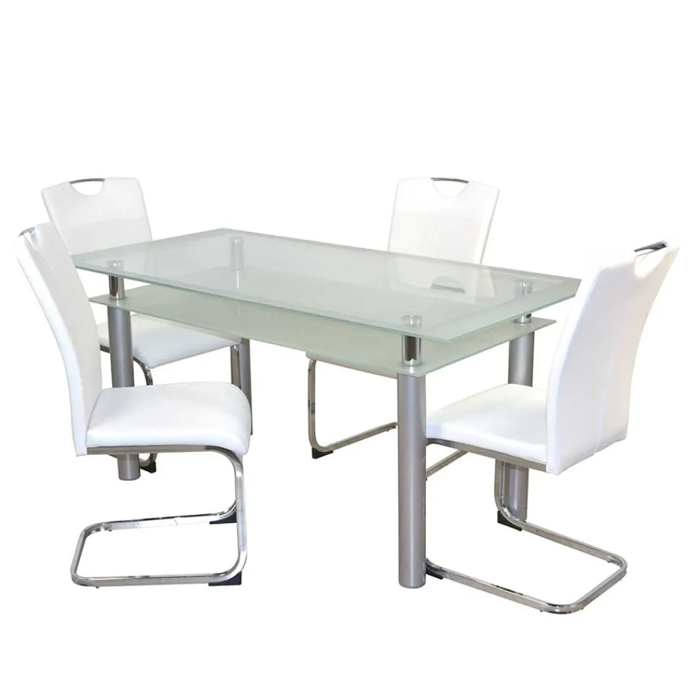 Wohnen Esszimmertisch mit Glasplatte & Stühle - Chepter (fünfteilig)