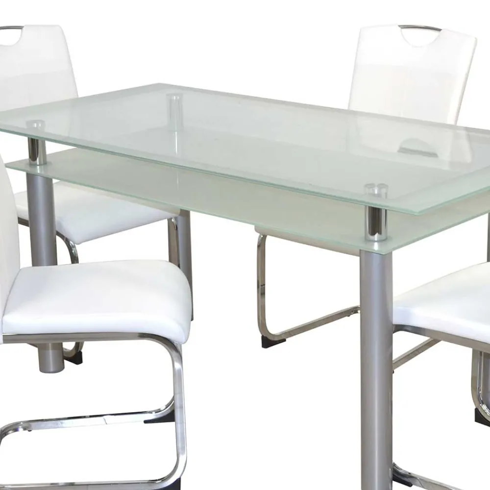 Wohnen Esszimmertisch mit Glasplatte & Stühle - Chepter (fünfteilig)