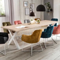 Wohnen Weiße Möbel|Küchentische*Esszimmertisch mit Naturkante Eiche gekälkt - Emlina
