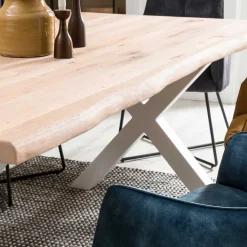 Wohnen Weiße Möbel|Küchentische*Esszimmertisch mit Naturkante Eiche gekälkt - Emlina