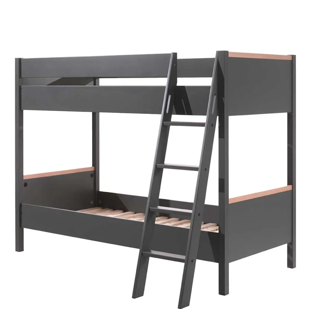 Kinder Wohnen Etagenbett in Anthrazit mit Buche Natur - Feglio