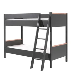 Kinder Wohnen Etagenbett in Anthrazit mit Buche Natur - Feglio
