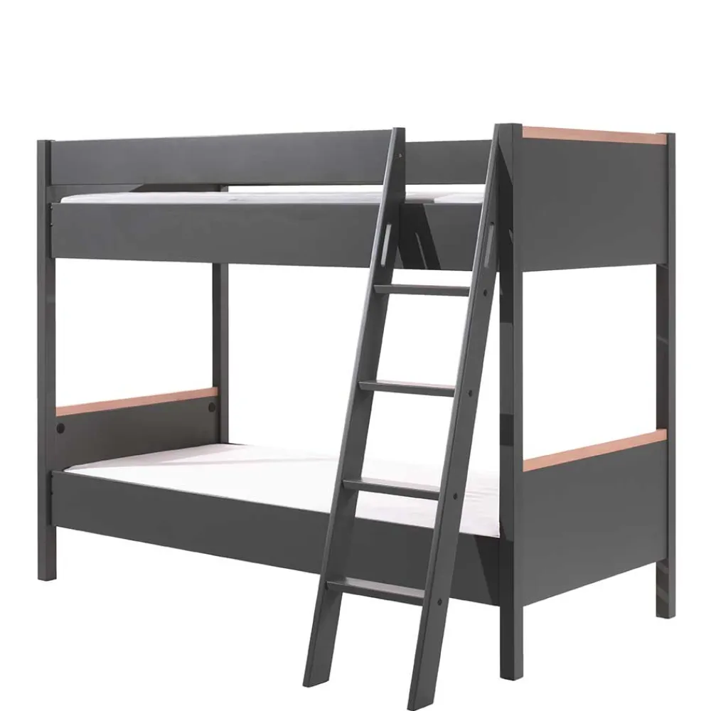 Kinder Wohnen Etagenbett in Anthrazit mit Buche Natur - Feglio