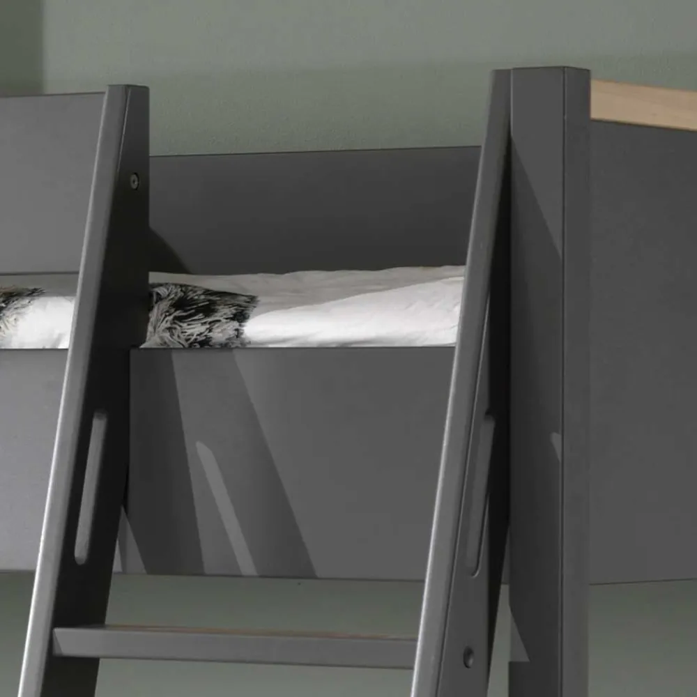 Kinder Wohnen Etagenbett in Anthrazit mit Buche Natur - Feglio