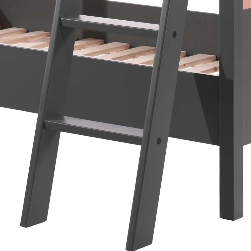 Kinder Wohnen Etagenbett in Anthrazit mit Buche Natur - Feglio