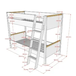 Kinder Wohnen Etagenbett in Anthrazit mit Buche Natur - Feglio