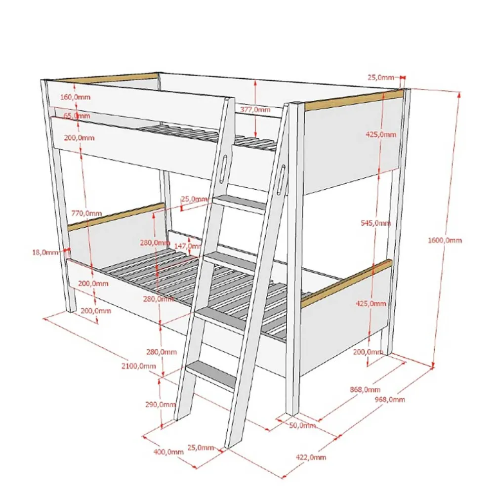 Kinder Wohnen Etagenbett in Anthrazit mit Buche Natur - Feglio
