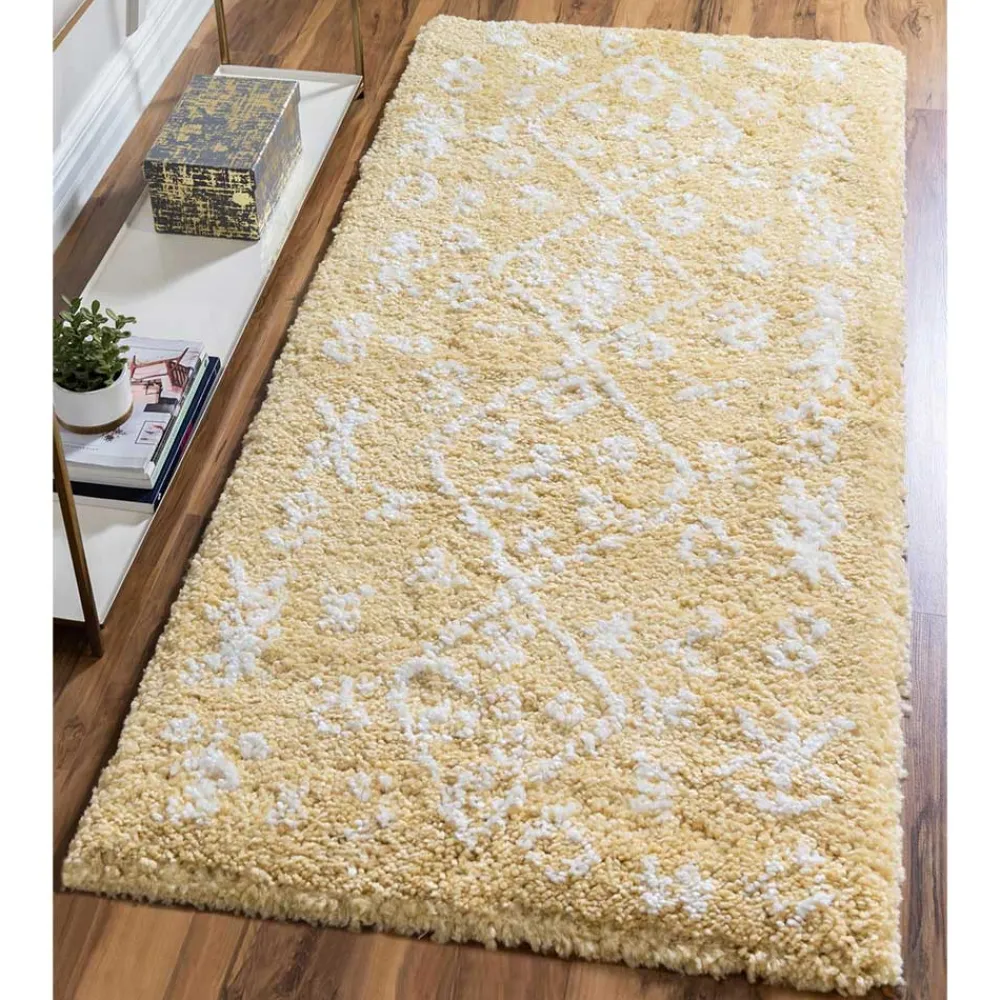 Wohnen Weiße Möbel|Skandinavische Möbel*Ethno Läufer oder Teppich in Gelb & Creme - Kareta