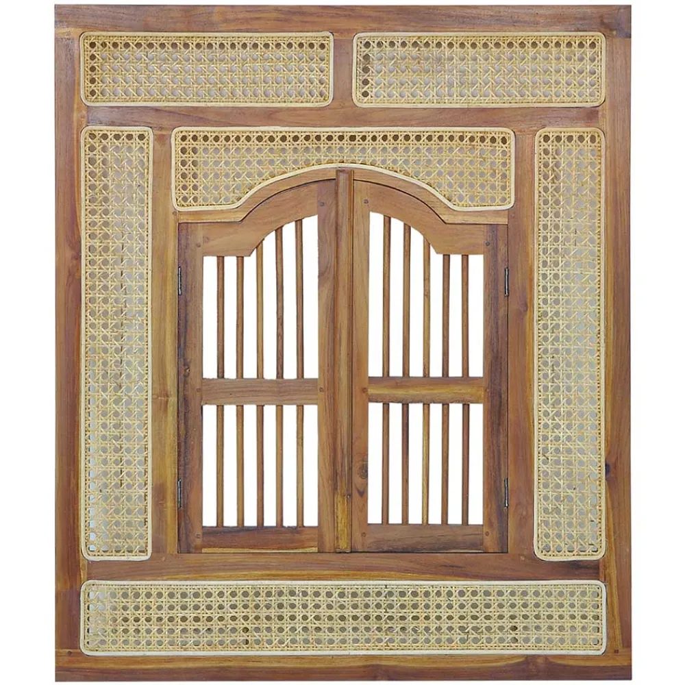 Wohnen Orientalische Möbel|Rattanmöbel*Ethno Style Spiegel aus Teak Holz & Rattan - Vilrada