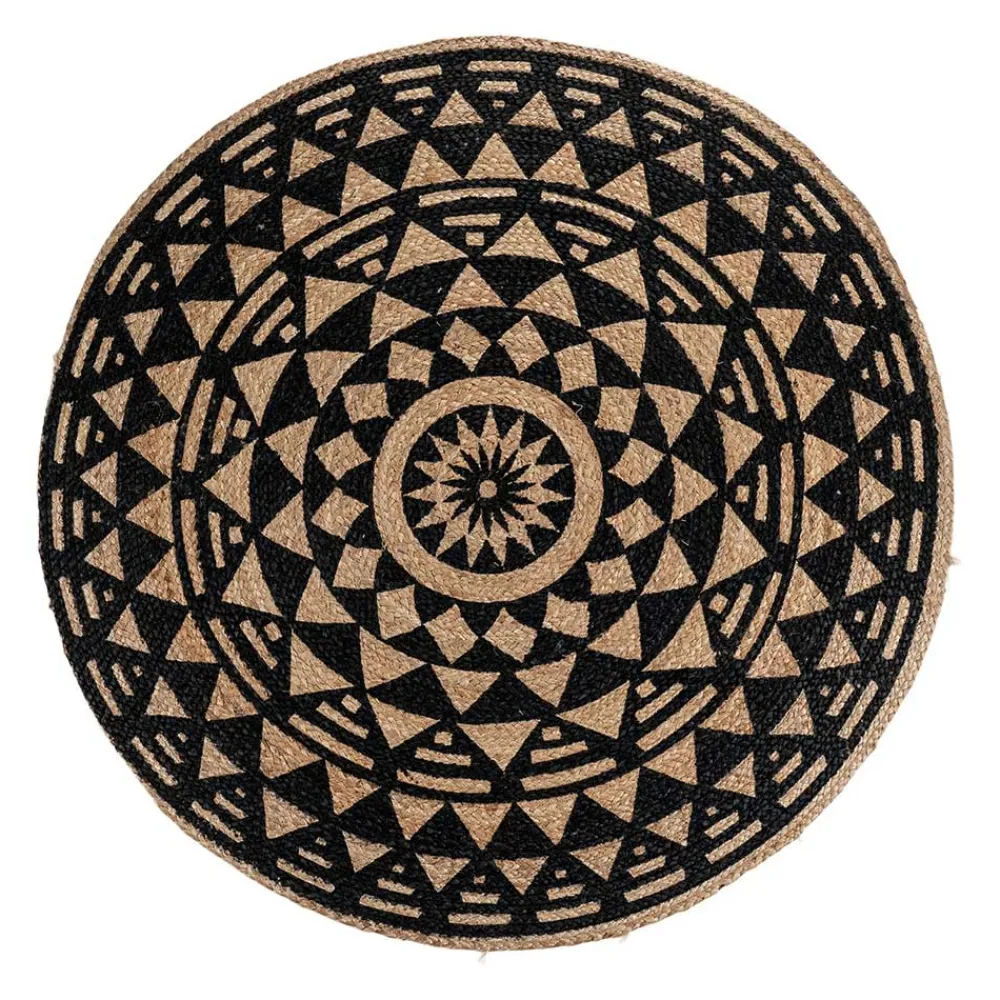 Wohnen Ethno Style Teppich aus Jute in Natur & Schwarz - Conturay