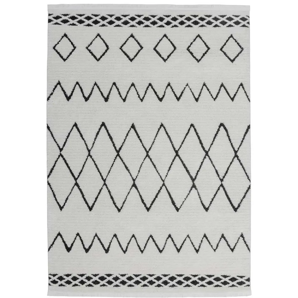 Wohnen Ethno Style Teppich in Weiß und Schwarz - Blouno