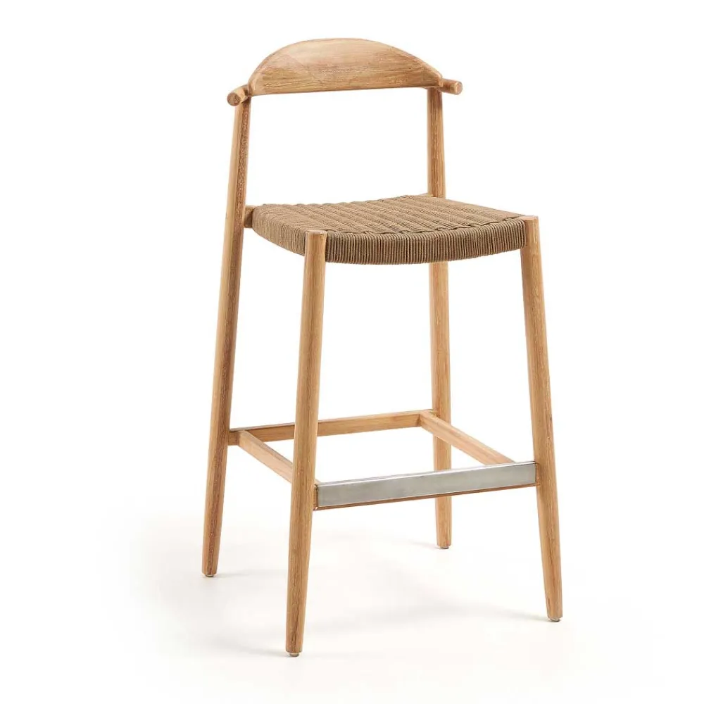 Wohnen Rattanmöbel*Eukalyptusholz Barstuhl mit Kordel Geflecht - Hajana