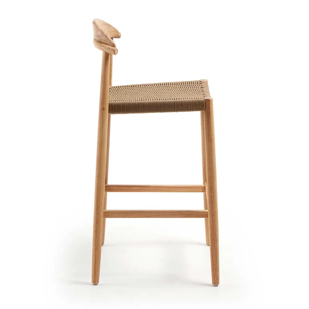 Wohnen Rattanmöbel*Eukalyptusholz Barstuhl mit Kordel Geflecht - Hajana