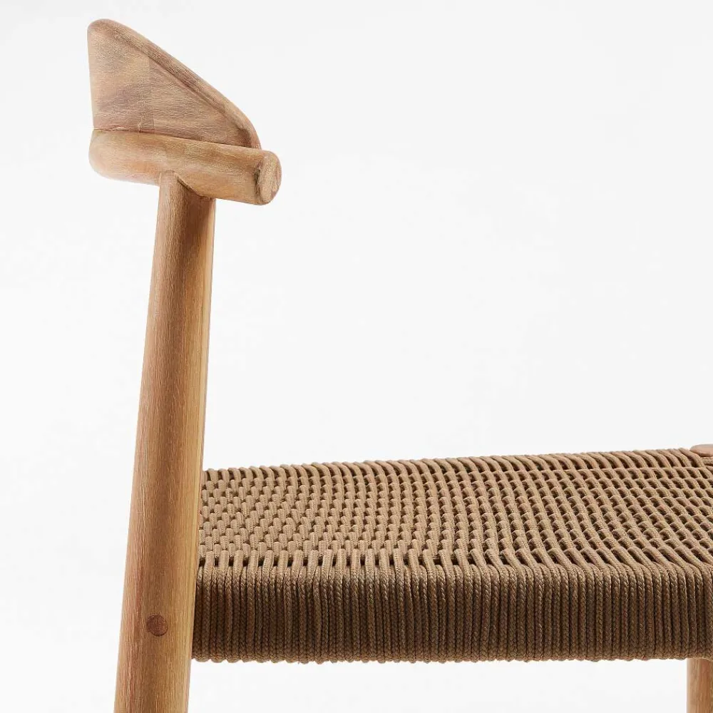 Wohnen Rattanmöbel*Eukalyptusholz Barstuhl mit Kordel Geflecht - Hajana