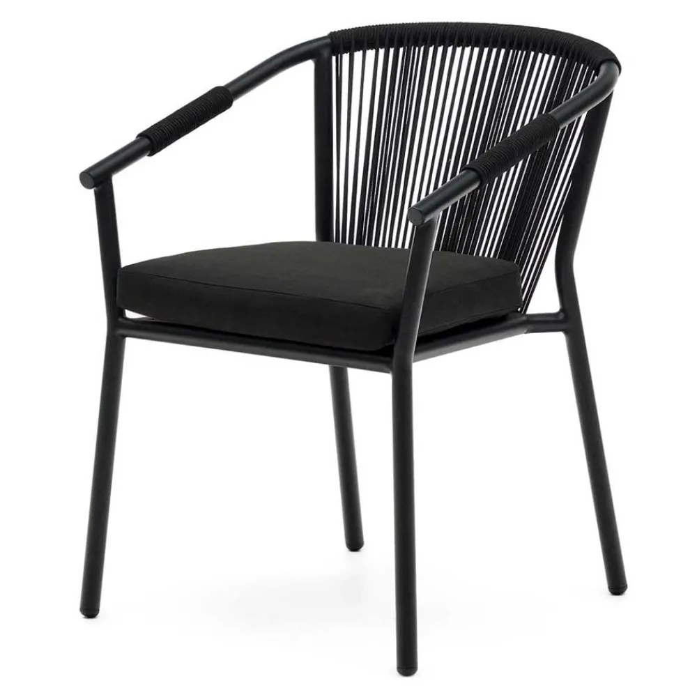 Wohnen Rattanmöbel|Metall-Gartenmöbel*Extravagante Gartenstühle in Schwarz - Onna (4er Set)