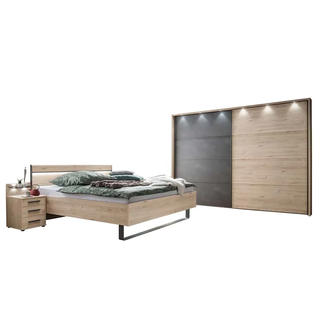 Wohnen Graue Möbel|Schlafzimmer Komplett*Factory Schlafzimmer Einrichtung Set - Licruva (vierteilig)