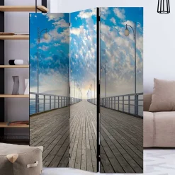Wohnen Faltbarer Fotoparavent Schäfchenwölkchen über Pier - Ekdanza