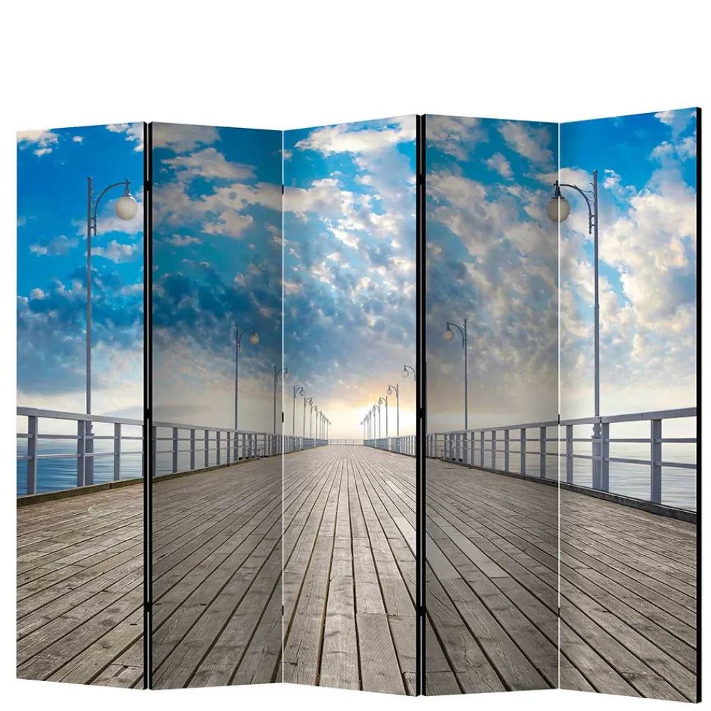 Wohnen Faltbarer Fotoparavent Schäfchenwölkchen über Pier - Ekdanza