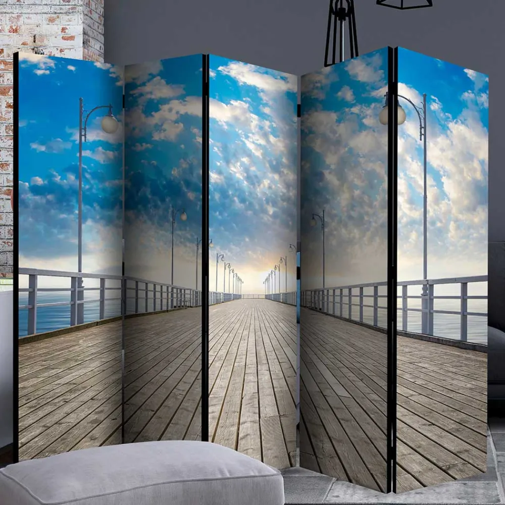 Wohnen Faltbarer Fotoparavent Schäfchenwölkchen über Pier - Ekdanza