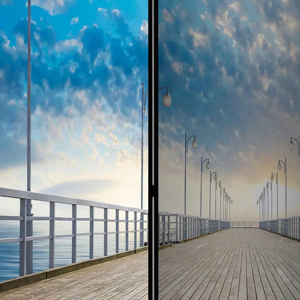 Wohnen Faltbarer Fotoparavent Schäfchenwölkchen über Pier - Ekdanza