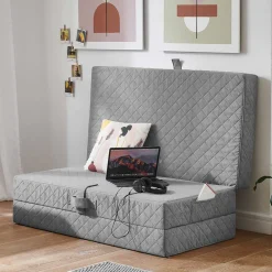 Wohnen Faltmatratze Polsterhocker in Grau Stoff - Samba