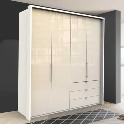 Wohnen Kleiderschränke|Kleiderschränke*Falttüren Kleiderschrank in Creme Glas - Zidarie