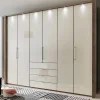 Wohnen Kleiderschränke|Kleiderschränke*Falttüren Kleiderschrank in Beige Glasfront - Budelli