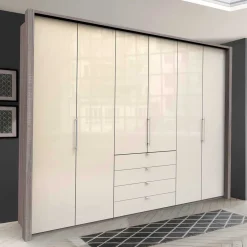 Wohnen Kleiderschränke|Kleiderschränke*Falttüren Kleiderschrank in Beige Glasfront - Budelli