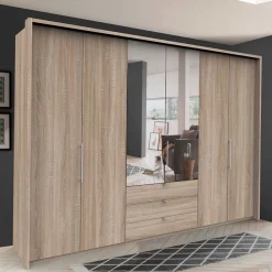 Wohnen Glasmöbel|Kleiderschränke*Falttüren-Schlafzimmerschrank in Eiche Sägerau - Zayun