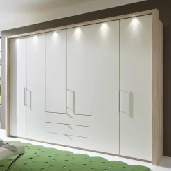 Wohnen Falttürenschrank Gunjo in Weiß Eiche Sägerau